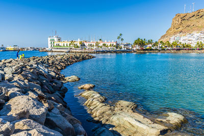 Scenic view of sea against clear sky