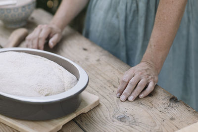 High angle view of woman working on table