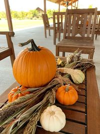 High angle view of pumpkins on table