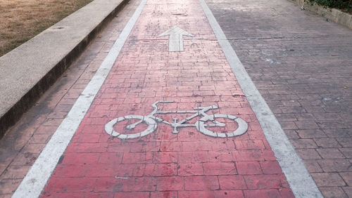 High angle view of bicycle lane