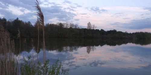 Scenic view of lake against sky during sunset