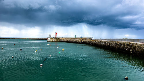 Scenic view of sea against cloudy sky