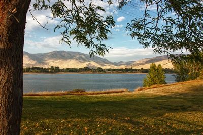 Scenic view of lake against sky