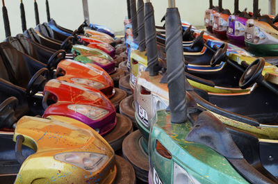 Colorful bumper cars at amusement park