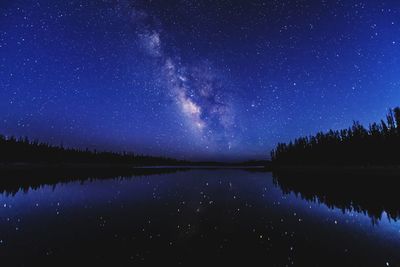 Scenic view of lake against star field at night