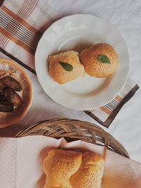 High angle view of breakfast in plate on table