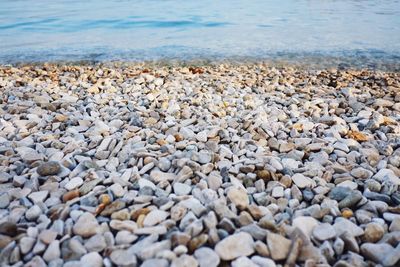 Close-up of pebbles on beach