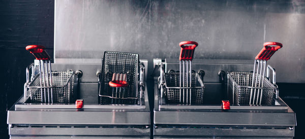 Baskets in containers at restaurant