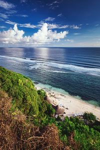 Scenic view of sea against cloudy sky