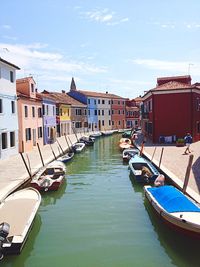 Boats moored in canal