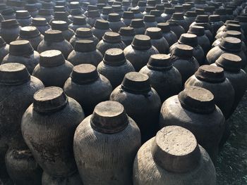 High angle view of stack of stones