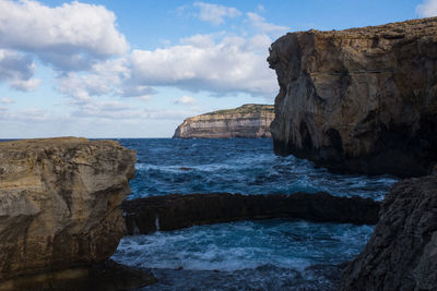 Scenic view of sea and rock formation