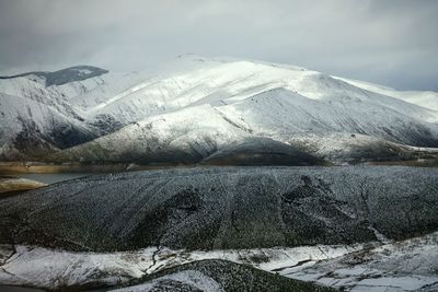 Scenic view of snowcapped mountains against sky