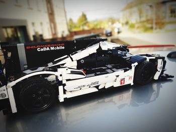 Close-up of toy car on table