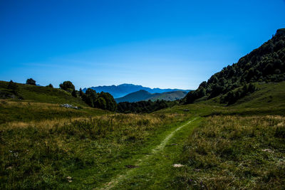 Path among the pastures on monte altissimo near lake garda, trento, italy