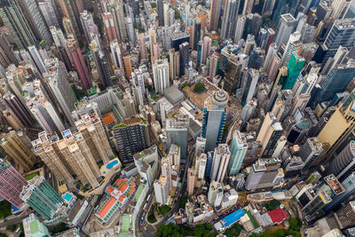 High angle view of modern buildings in city