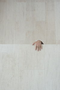 High angle view of human hand against wall