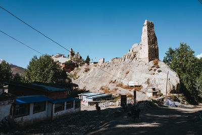 Low angle view of old ruins against sky