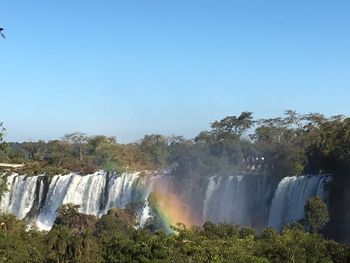 Scenic view of waterfall against clear sky