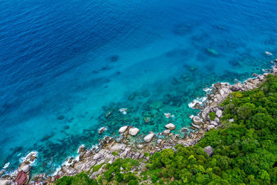 High angle view of rocks on beach