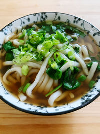 High angle view of vegetables in bowl on table