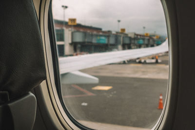 Close-up of airplane window