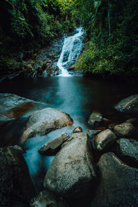 Stream flowing through rocks in forest