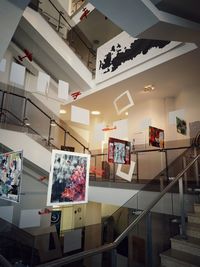 Low angle view of illuminated staircase at home