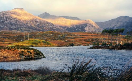 Dramatic landscape scenery, twelve pines island, derryclare, connemara, ireland