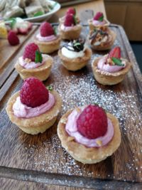 High angle view of dessert on table