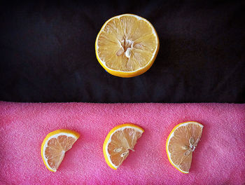 High angle view of fruits on table