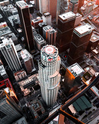 High angle view of modern buildings in city