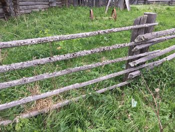 High angle view of fence on field