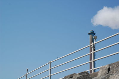 Low angle view of railing against clear sky