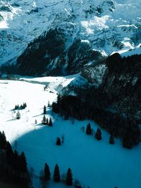 High angle view of snowcapped mountain