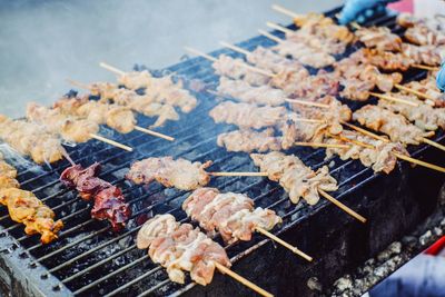 Close-up of food on barbecue grill