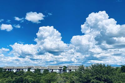 Panoramic view of trees and building against sky