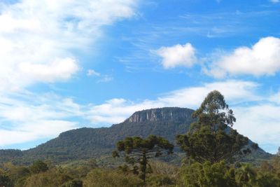 Scenic view of mountains against cloudy sky