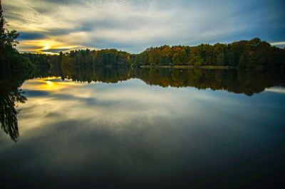 Scenic view of lake against sky during sunset