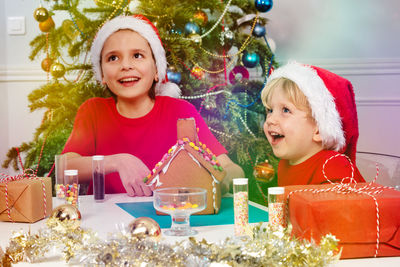 Portrait of cute girl with christmas decoration