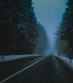 Road amidst trees against sky during winter