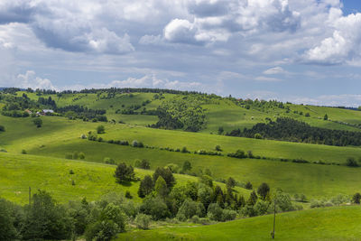 Scenic view of green landscape against sky