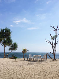 Once upon a time a scenic view of a lunch in a haven beach