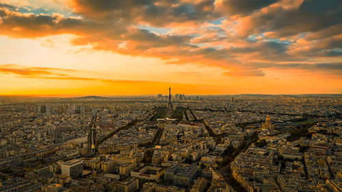 Paris aerial panorama with river seine and eiffel tower, france. 