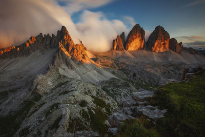 Panoramic view of rocks in mountains against sky