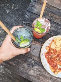 High angle view of ice cream in bowl on table