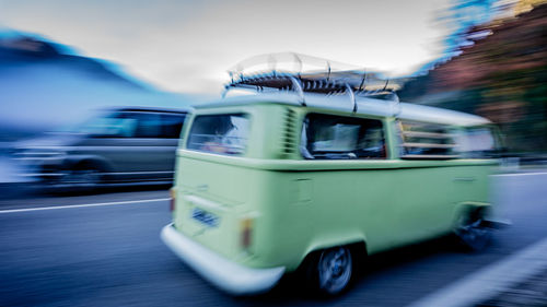 Blurred motion of car on street in city