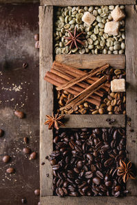 Directly above shot of coffee beans on table