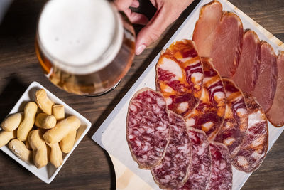 High angle view of food in plate on table