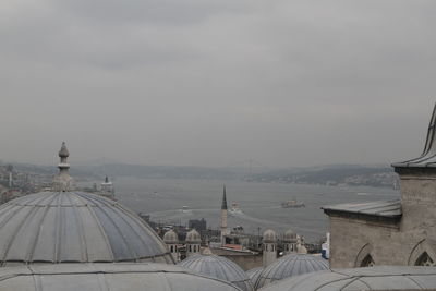 High angle view of buildings against sky